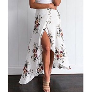 White Floral High Low Wrap Skirt